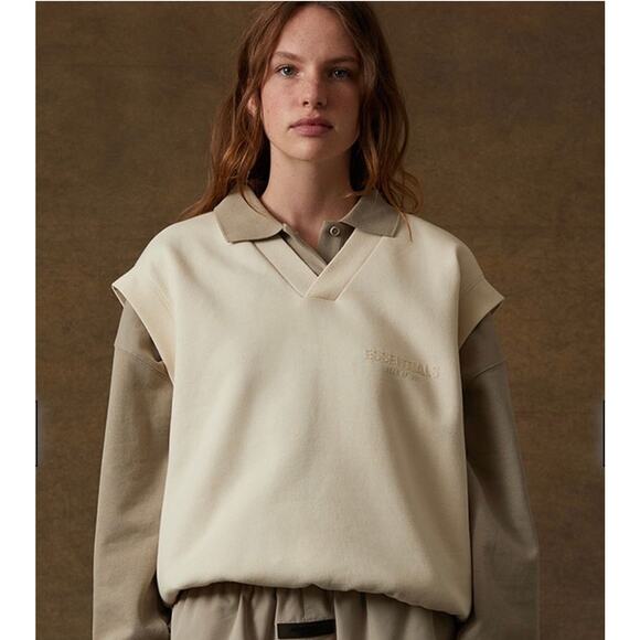 Essentials Cream & Tan Vest Sweater - Size Medium - Picture 2 of 8